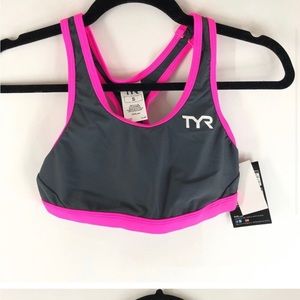 TYR Womens Competitor Racerback Tri-Bra Top Triathlon Training Gray Pink S